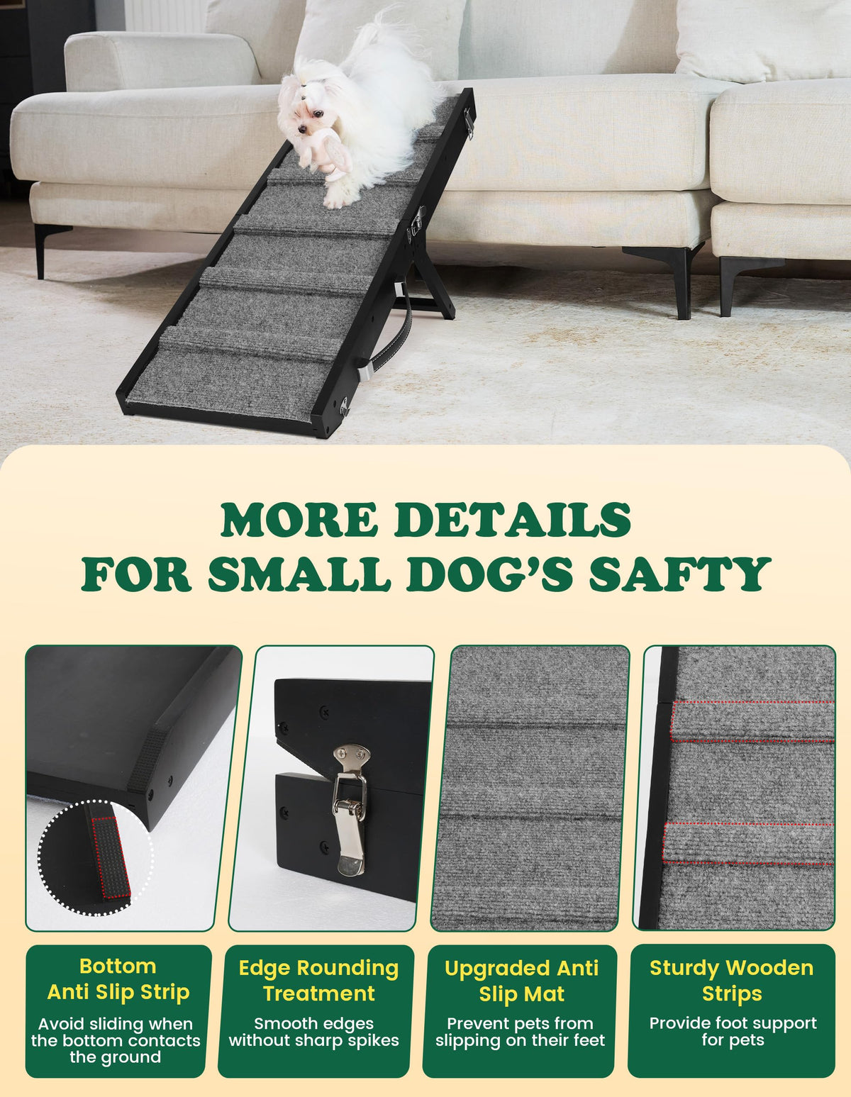 Dog Ramp for Small Dogs Foldable Pet Ramp for Couch Sofa (Black / Up to 30 lbs)