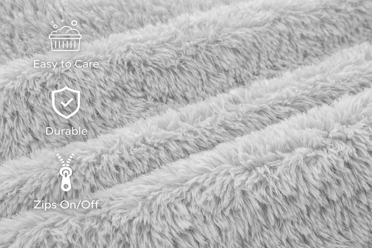 Orthopedic Memory Foam Dog Bed 7" Inch Thick Extra Large Dog Bed with Pillow Fluffy Grey 50"x34"x10" Includes Waterproof Liner & Durable Removable Cover with Smart Design (Grey - Fluffy / XL - 50"x34"x10")