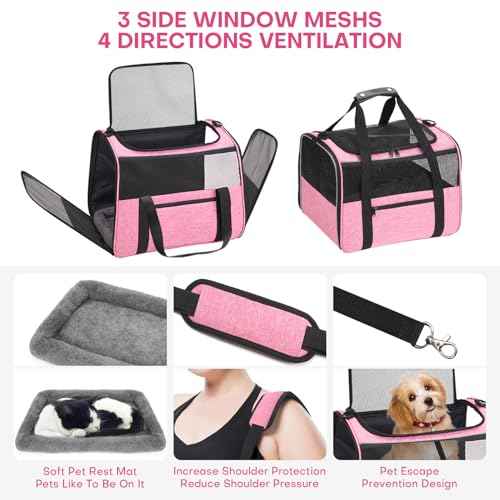 JUNGYOUN Premium Cat Carrier (Pink / 17.5"L x 12.4"W x 13.5"H)