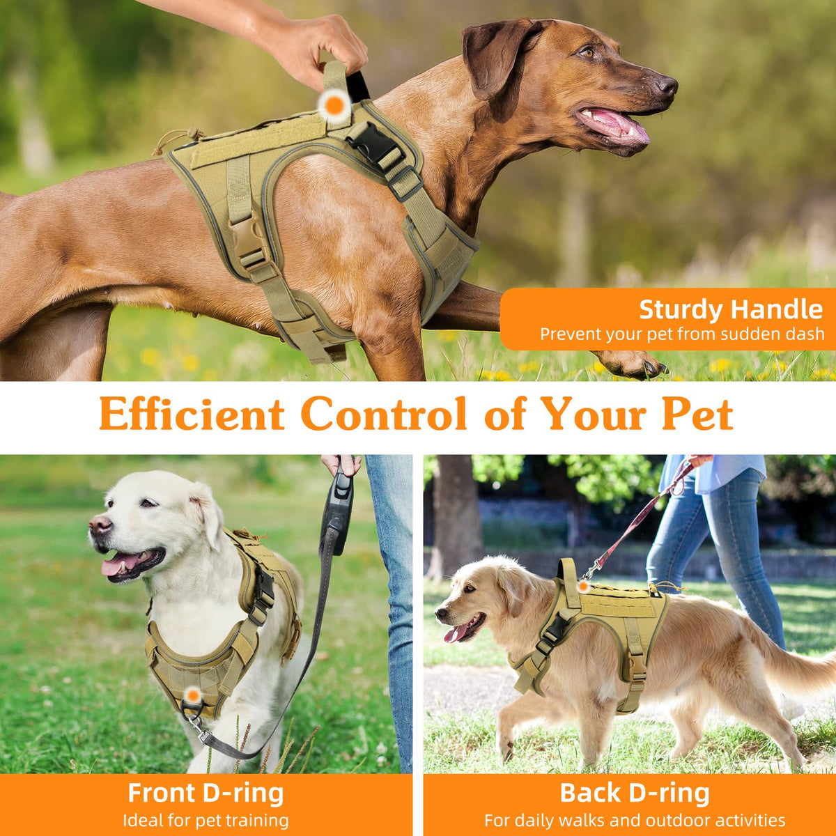 Heavy Duty Tactical Dog Harness for Small Dogs (Army Yellow / S (Chest: 19.6-31.5", Neck: 11-19.6"))