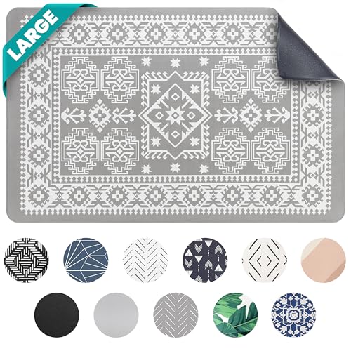 Large Dog Mat for Food and Water (16.5"L x 26"W / Aztec Sun)