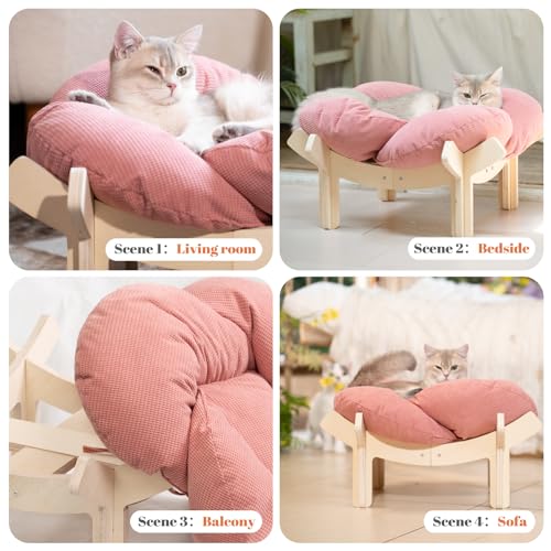 Elevated Cat Bed for Indoor Cats Couch Sofa Flower (Pink)