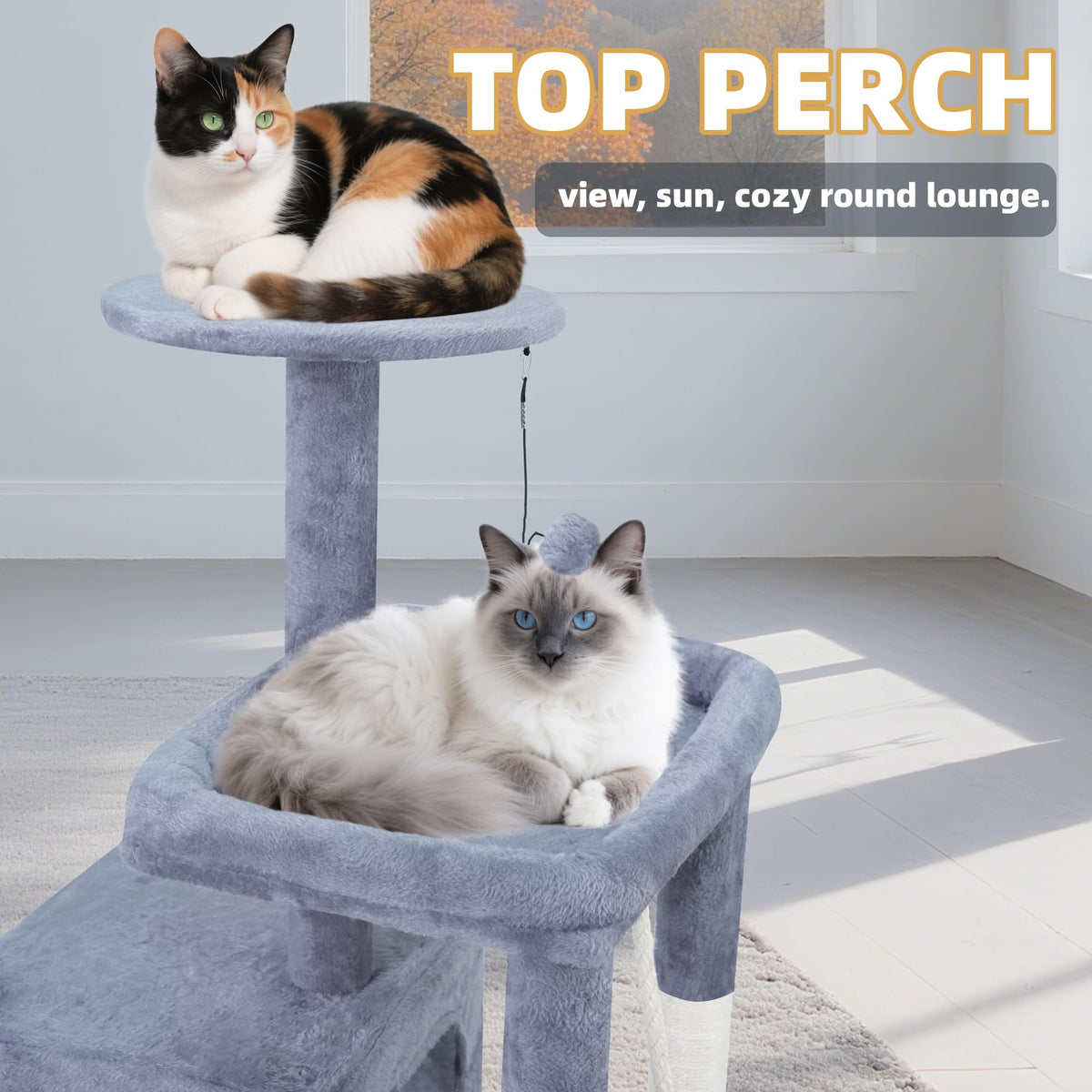 37.5" All-in-One Cat Tree Tower with Scratching Board & Posts Cozy Sleeping Perch Hammock and Toy Balls,Grey (37.5'' / Grey)