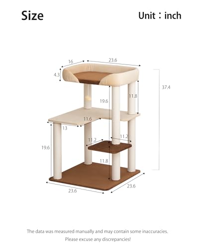 37.5" Cat Tree Tower for Large & Senior Cats (Cream 37.4'')
