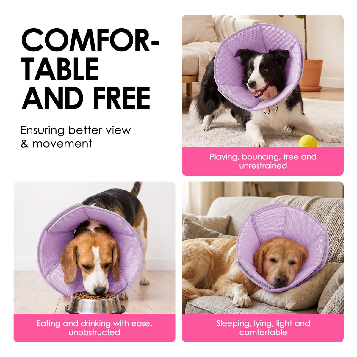Soft Dog Cone Collar Adjustable Cone for Dogs to Stop Licking (Purple / Small)