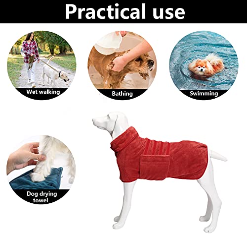 Pineapple Grid Fast Drying Super Absorbent Dog Cat Bath Robe Towel (XX-Large / Red(Pineapple grid))