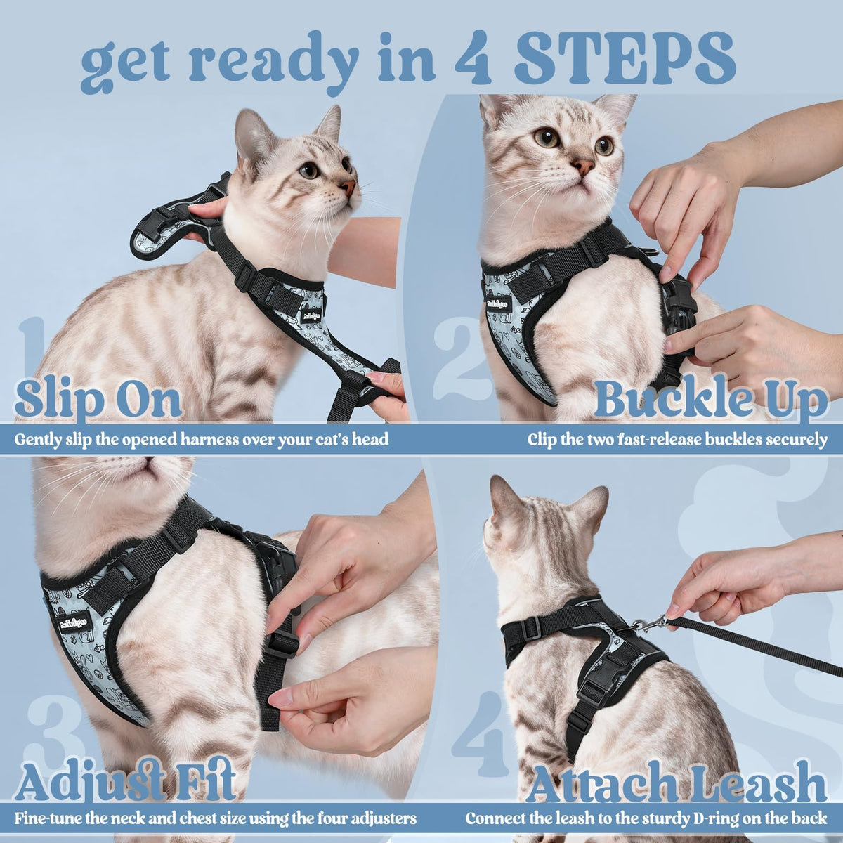 Cat Harness and Leash Set (Xxs / Doodle Gray)
