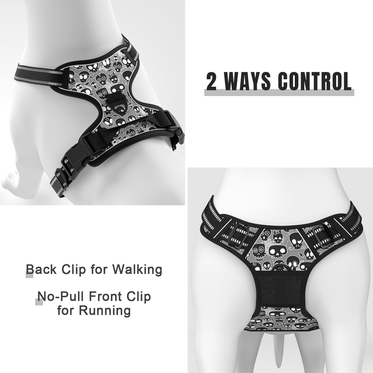 No Pull Dog Harness (Black Skull / Small)