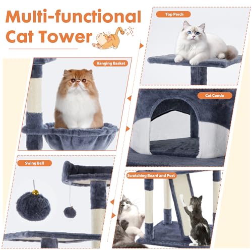Tall 79in Cat Tree Tower with Scratching Posts (Dark Grey / 79 Inch)