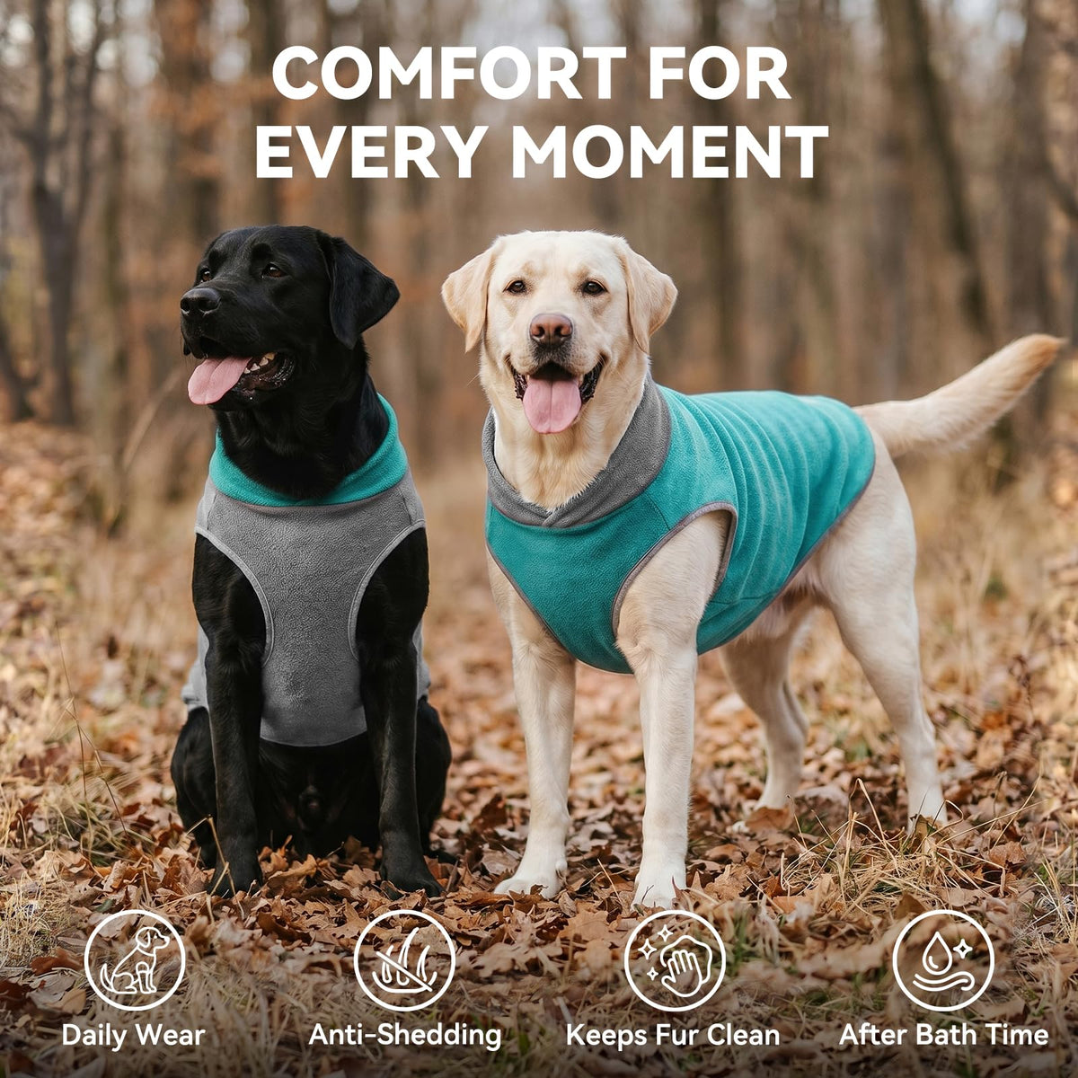 2 Pack Fleece Dog Sweater Pullover Lightweight Reflective Jacket (XX-Large / 1# Teal & Grey)