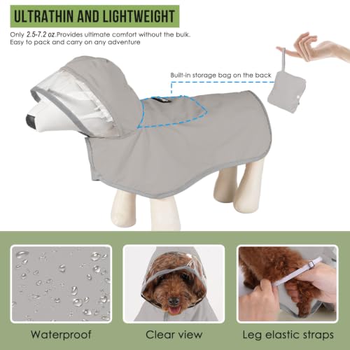 Dog Raincoat Ultra Lightweight Rain Jacket (Small / Gray)