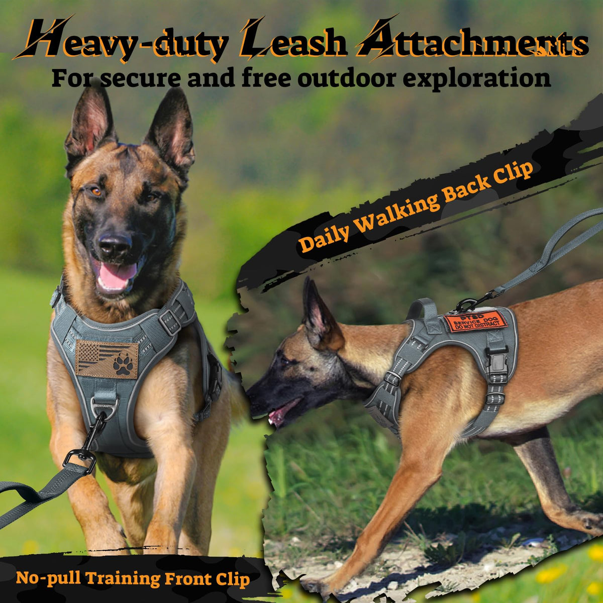 Tactical Dog Harness for Large Dogs (Xl(chest:23.6"-41.8",neck:21.7"-32.3",back:9.1") / Grey)