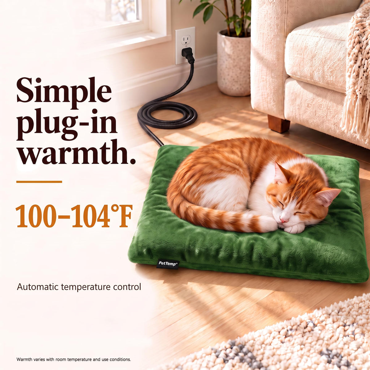 Cat Heating Pad (Grass Green / Small: 16" x 13" x 1.6")
