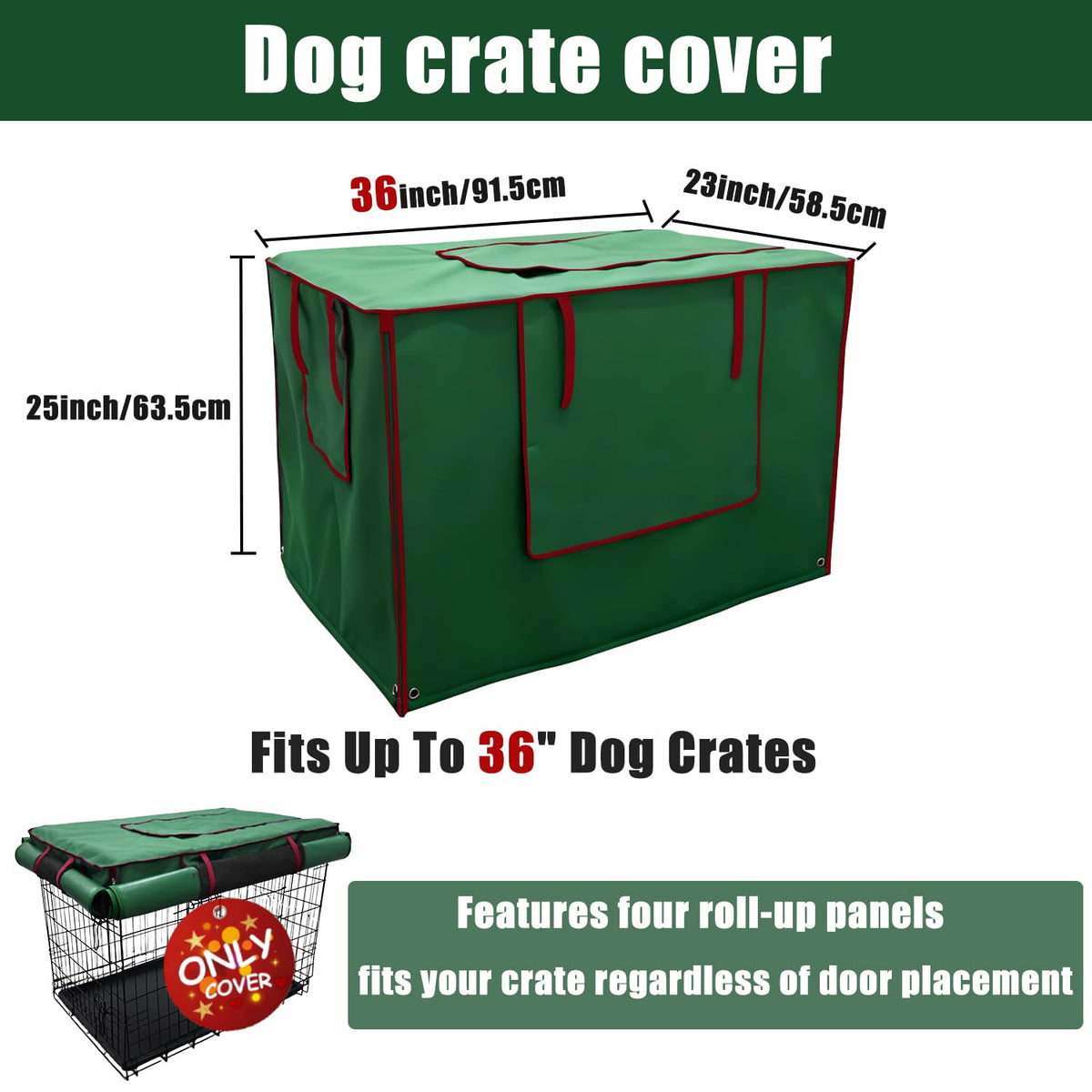 36 Inch Green Dog Crate Cover (36.0"L x 23.0"W x 25.0"H / Green)