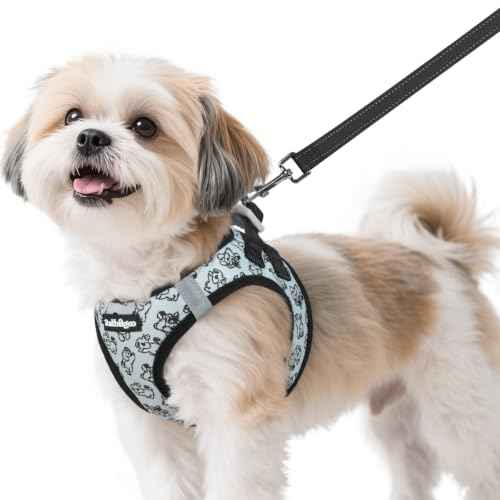 Dog Harness Small Sized and Leash Set (Grey Pups / S (Chest: 15.1"-16.5"))