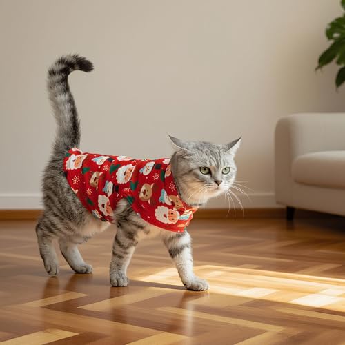 Christmas Cat Sweater Warm Fleece Pet Clothes for Cats Only (Christmas / Small)