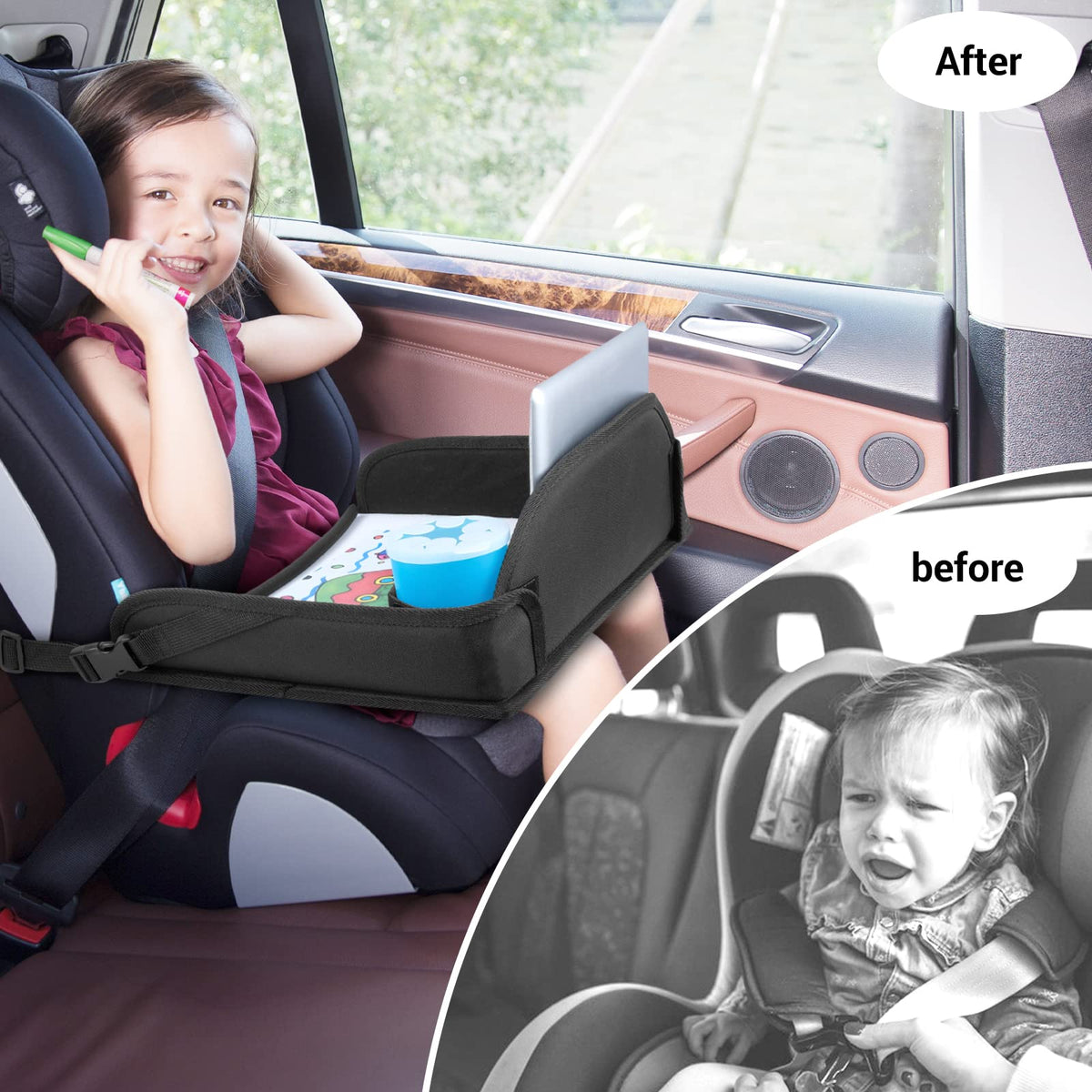 Kids Travel Tray for Toddler Car Seat (Black-1)