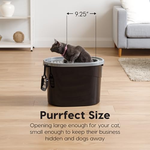 Top Entry Cat Litter Box (Oval / Black w/ Scoop)