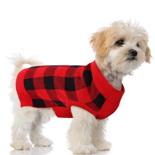 Christmas Plaid Dog Sweater with Leash Hole (Small / Red/Black)