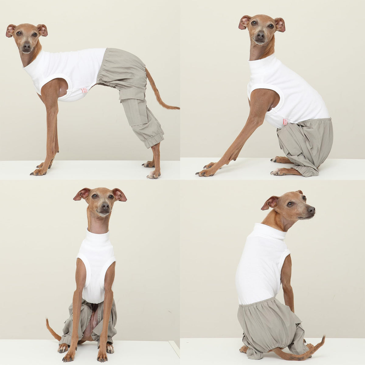 D Doggy Star Italian Greyhound Clothes Cargo Pants Onesie Outfit Whippet for Dog Coat (3XL / Grey Cargo)
