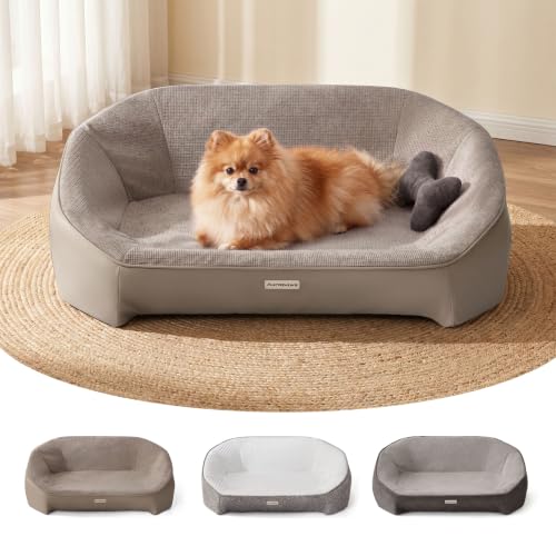 Dog Bed for Small Dogs with 3 Covers (Leather-Dark Gray-Light Gray / 30"L x 21.6"W x 10.44"Th)