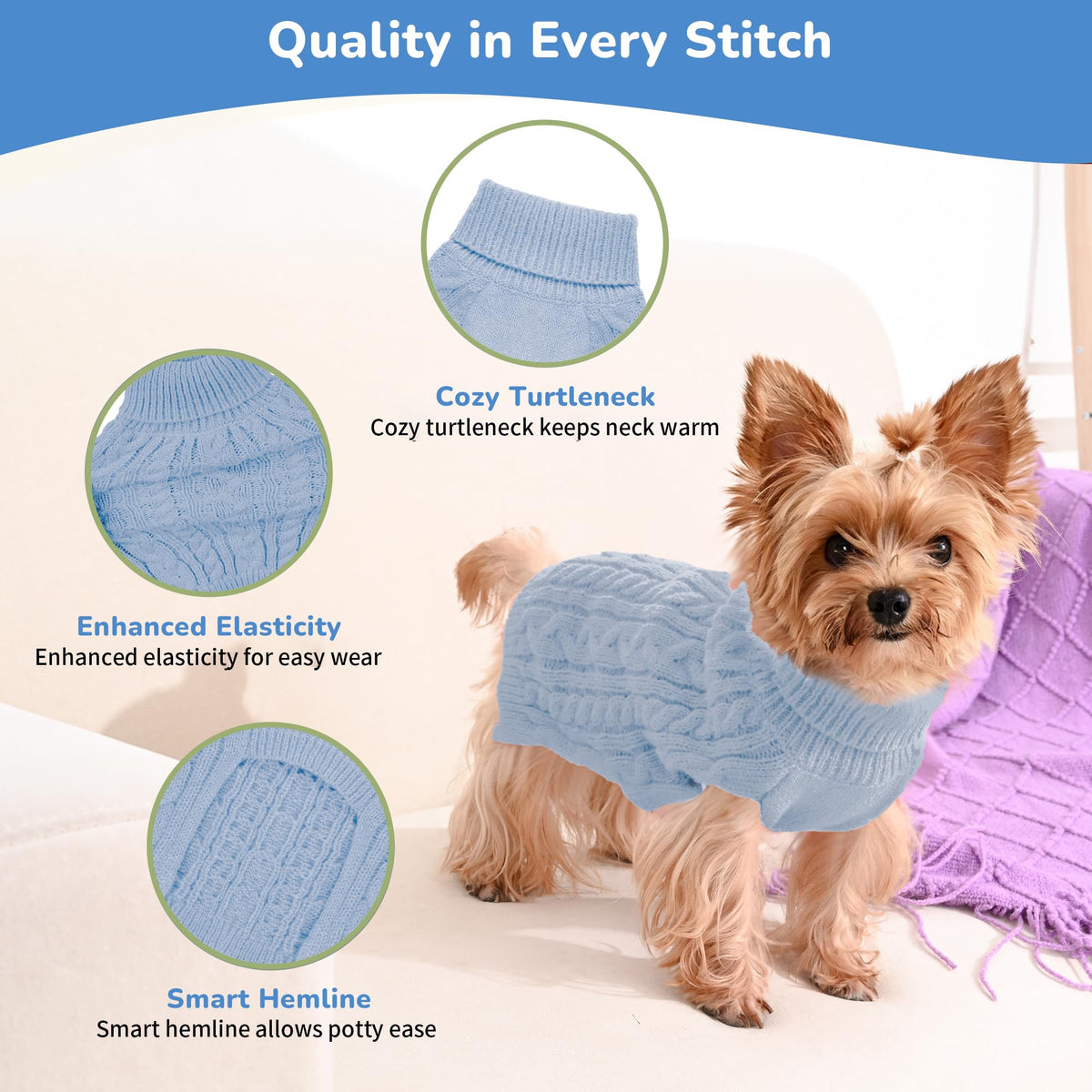 Dog Sweater 2 Pack for Small Dogs (Blue & Green / Small)