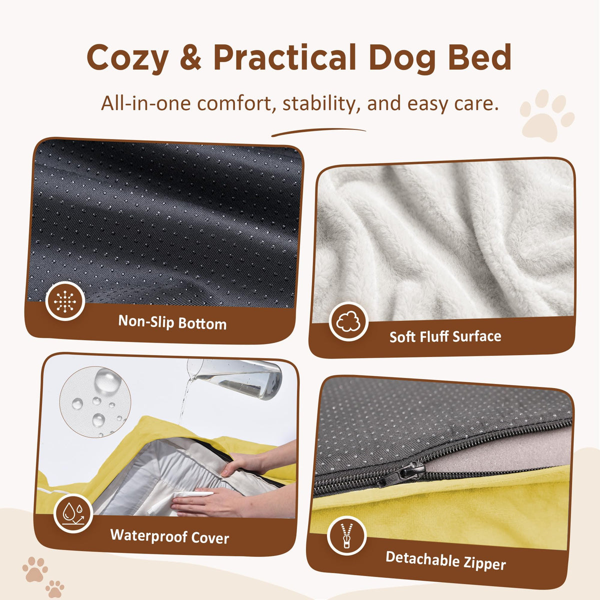 Waterproof Orthopedic Dog Beds for Extra Large Dog (45.0"L x 35.0"W x 8.5"Th / Spicy Mustard)