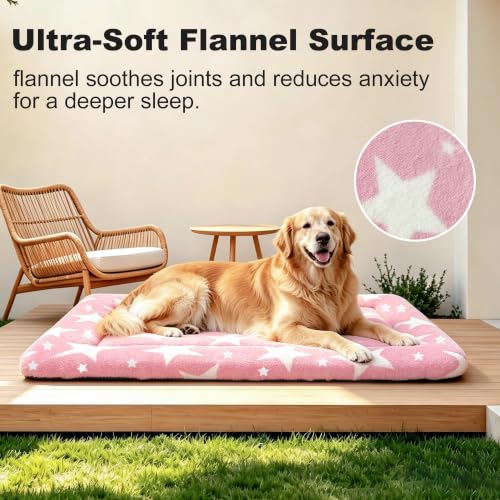 Dog Bed Mat Soft & Comfortable Dog Kennel Pad for Crate (XL(42"*28"*1.5") / Big&Little Stars Pink-1pc)
