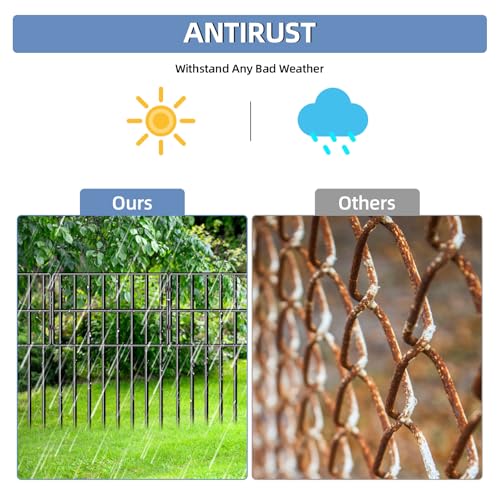 17in(H) x10ft(L) Garden Animal Barrier Fence, No Dig Decorative Fences, 1.5in Spike Spacing Rustproof Metal Garden Fence Border for Dogs Rabbits, Bottom Blocker for Outdoor Yard Patio (10FT x17in(H), 9pack)