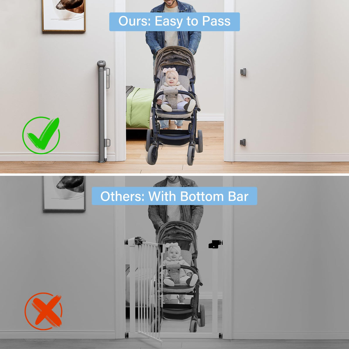 Retractable Baby & Dog Gate (C-grey / 34" Tall x 54" Wide)