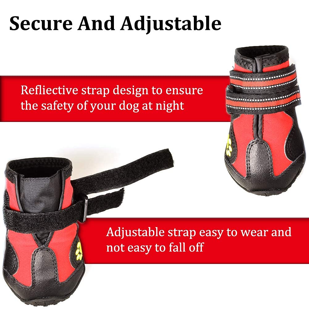 Dog Boots & Paw Protectors Non (Size 6: （2.9''x2.5'')(L*W) for 52-70 lbs / Red)