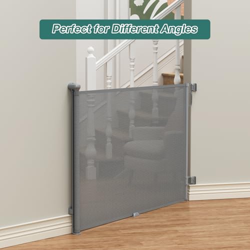 Retractable Baby Gate for Stairs (Gray / 55" Wide x 34" Tall)
