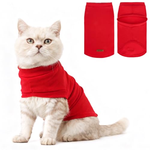 Cat Sweater Warm Fleece Pet Clothes for Cats Only (Red / Small)