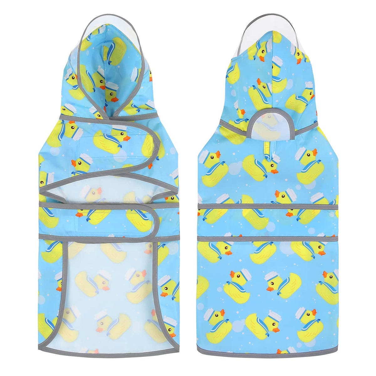 Clear Hooded Dog Raincoat Jacket Poncho with Dog Leash Hole Blue XXL (XX-Large / Sailor Ducks Blue)