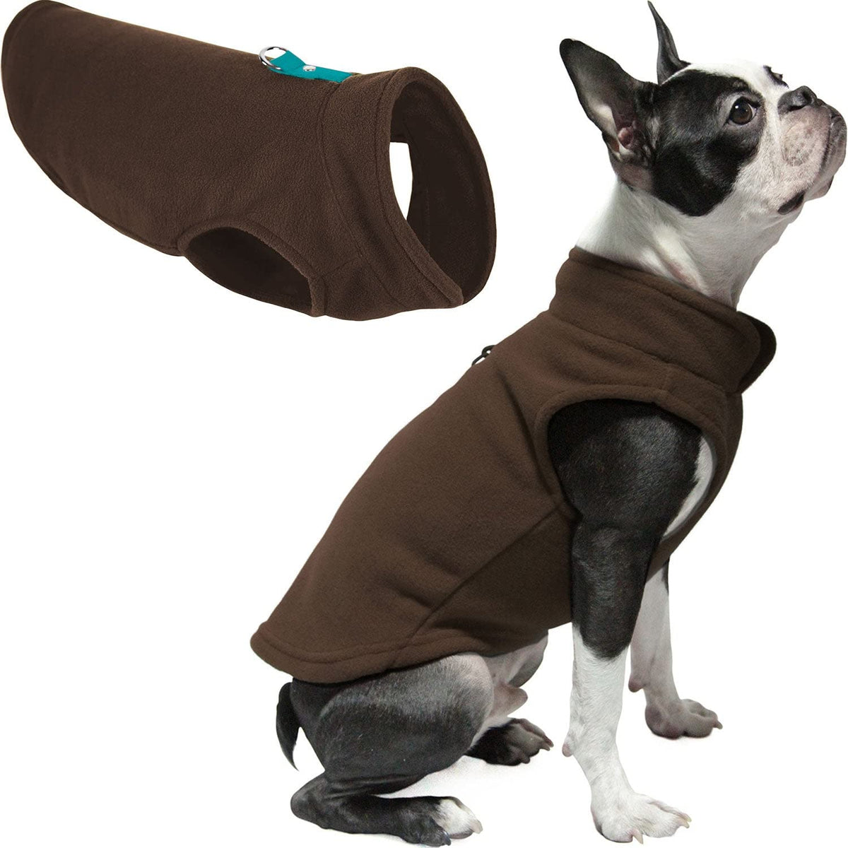 Fleece Vest Dog Sweater (Brown-Turquoise / Small (Around 6-lb))