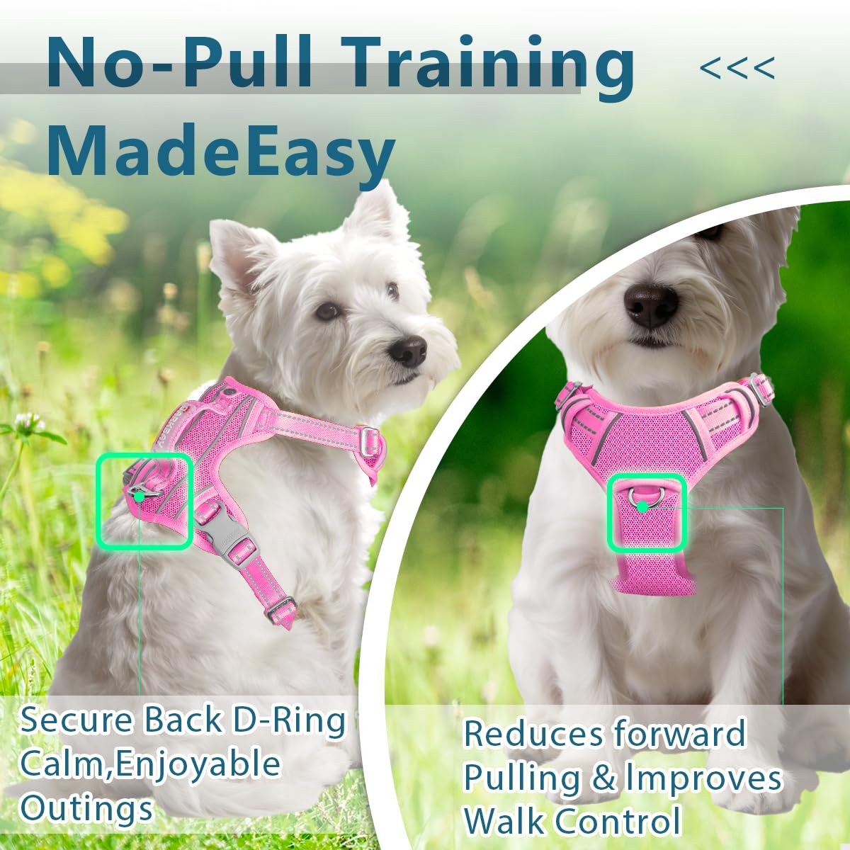 No Pull Dog Harness for Small Sized Dogs (Pink / X-Small(Chest:14.6-19.6”))