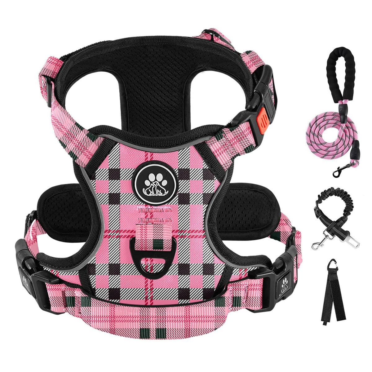 No Pull Dog Harness for Large Dogs (Checkered Pink / Large)