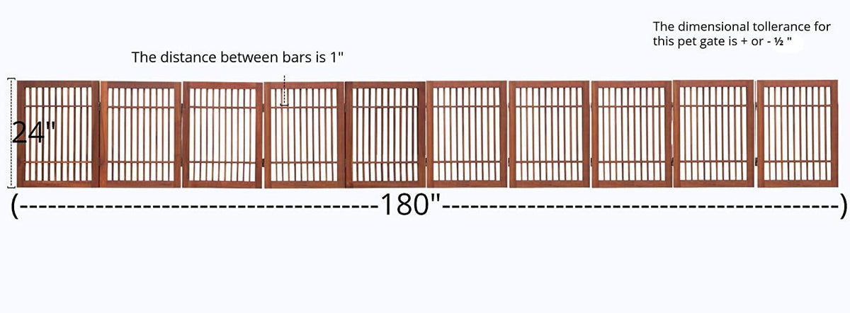 Freestanding Wooden Dog Gate Foldable Indoor Pet Gate No Drill Expandable Barrier for Doorways Stairs Hallway Portable Wood Fence for Small Dogs & Puppies (10 Panel 24" Tall / Brown Pet Gate)