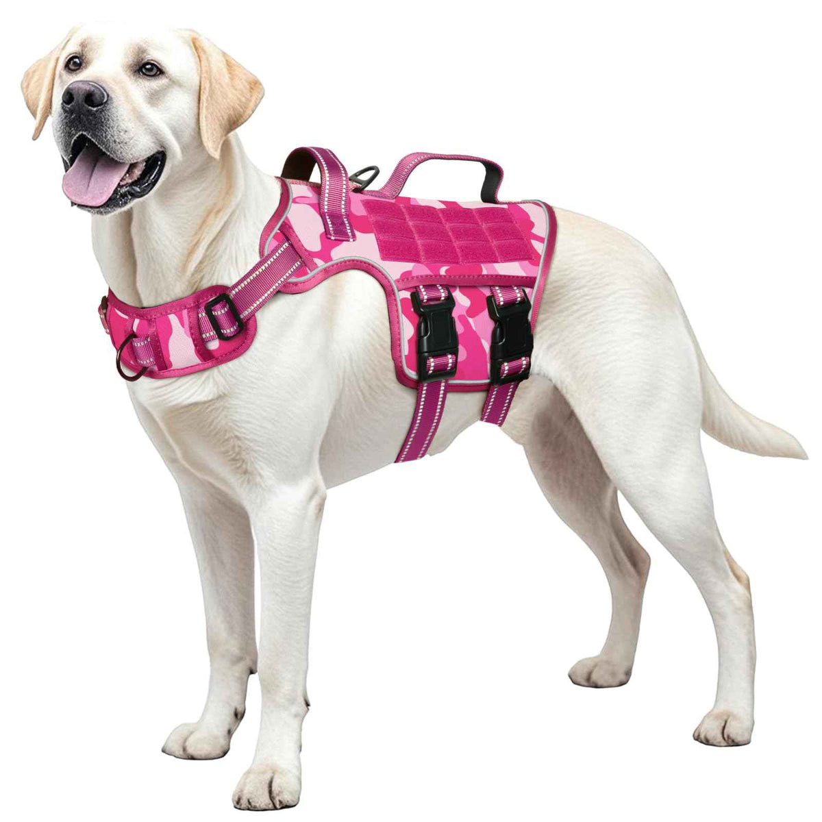 Dog Harness for Large Dogs (Pink Camo / L(Neck:18-24",Chest:25-36"),45-80 lbs)