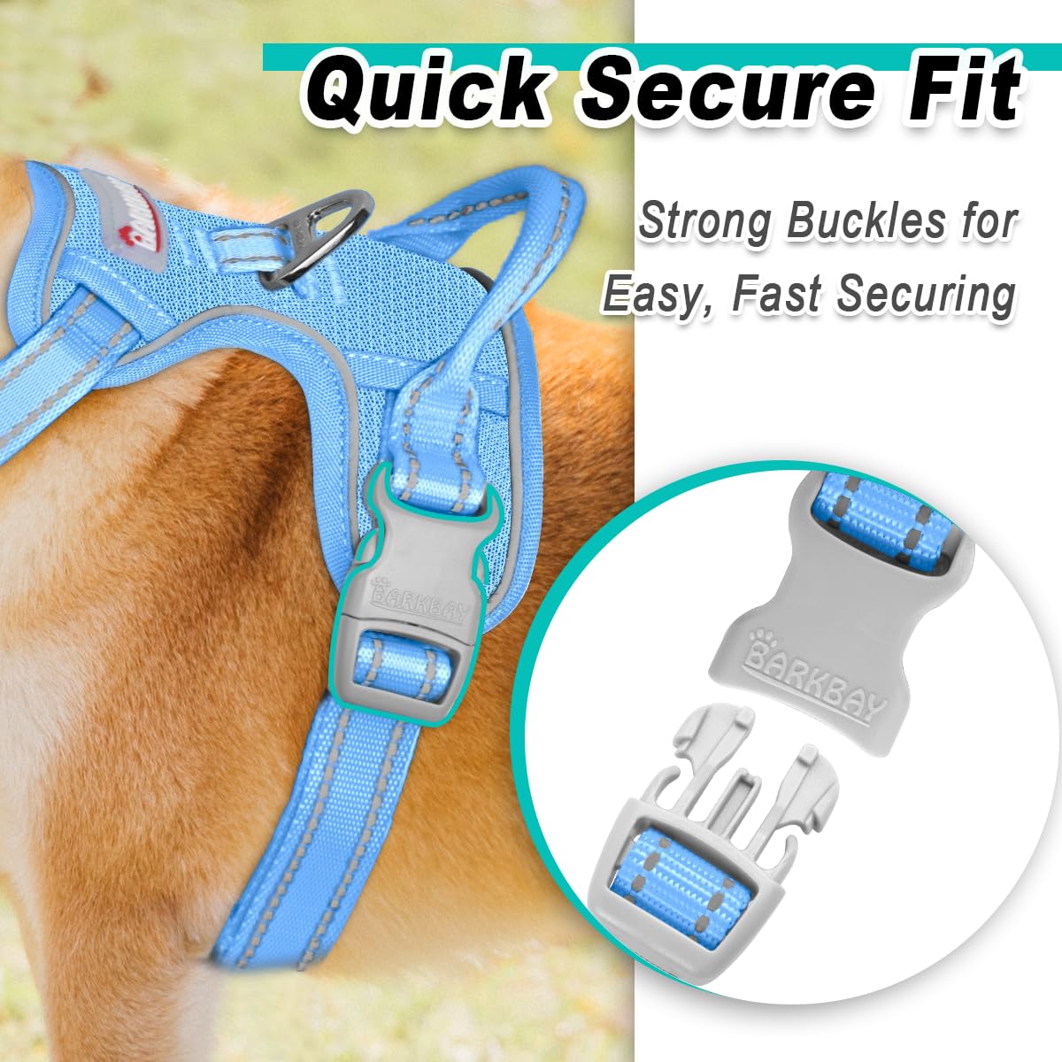 Dog Harness for Large Dog No Pull Mesh 2 Clips Dog Vest (Blue-Mesh / Large)