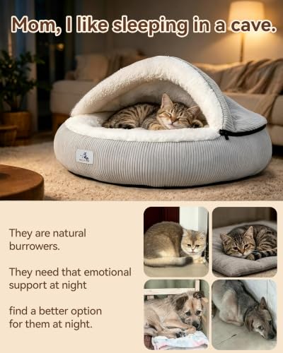 Calming Cozy Dog Cave Cover Bed (Light Grey)