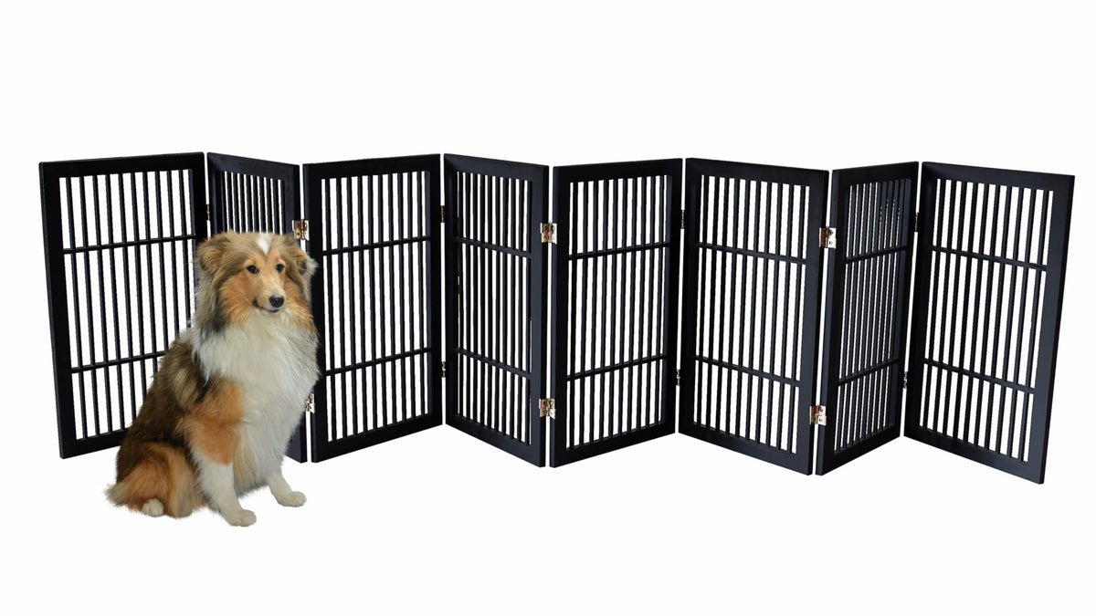 Pet Dog Gate Freestanding (8 Panel 30" Tall / Black Pet Gate)