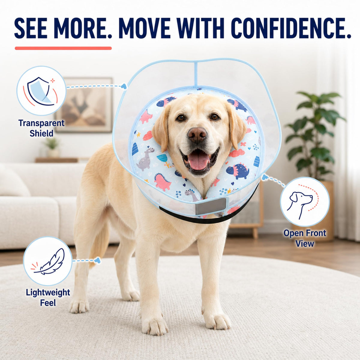 Inflatable Dog Cone Collar for Large Medium Small Dogs (Dinosaur / X-Large)