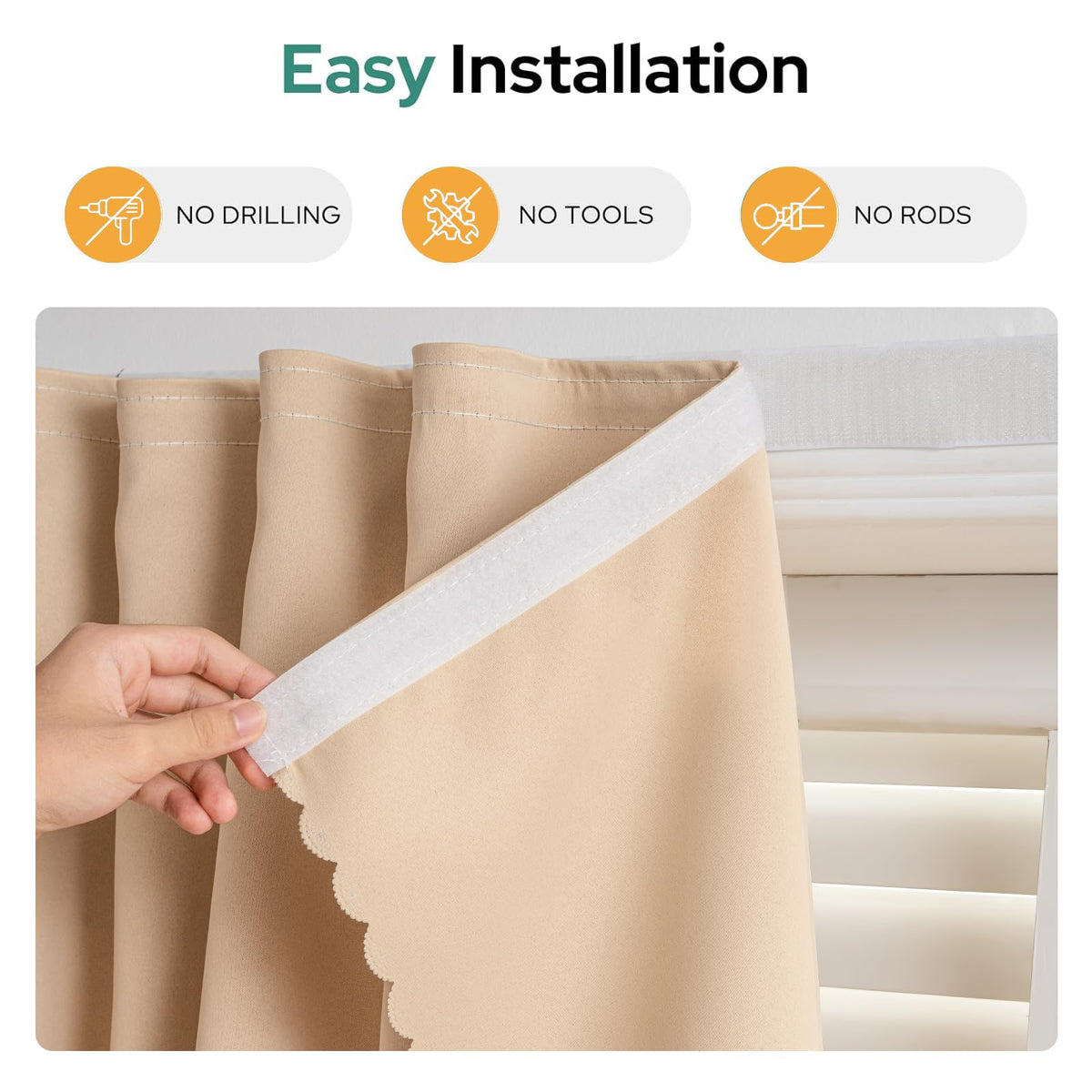 Adhesive Blackout Curtains (47"W x 59"L (Pack of 2) / Beige)