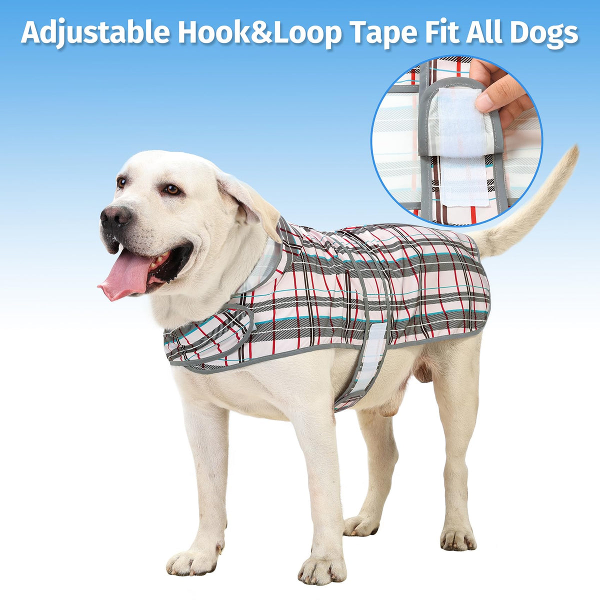 Dog Raincoat for Large Dogs Waterproof Jacket Hooded Rain Coats with Reflective Strips Leash Hole & Poncho Adjustable Fit (Khaki Plaid / X-Large)