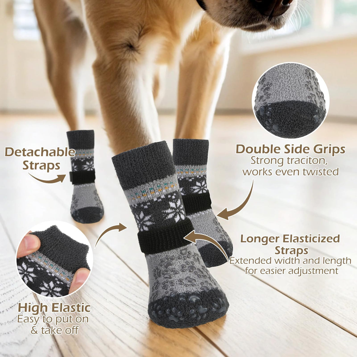 Anti Slip Dog Socks to Prevent Licking Paws for Hot Pavement (Light Gray / Small)