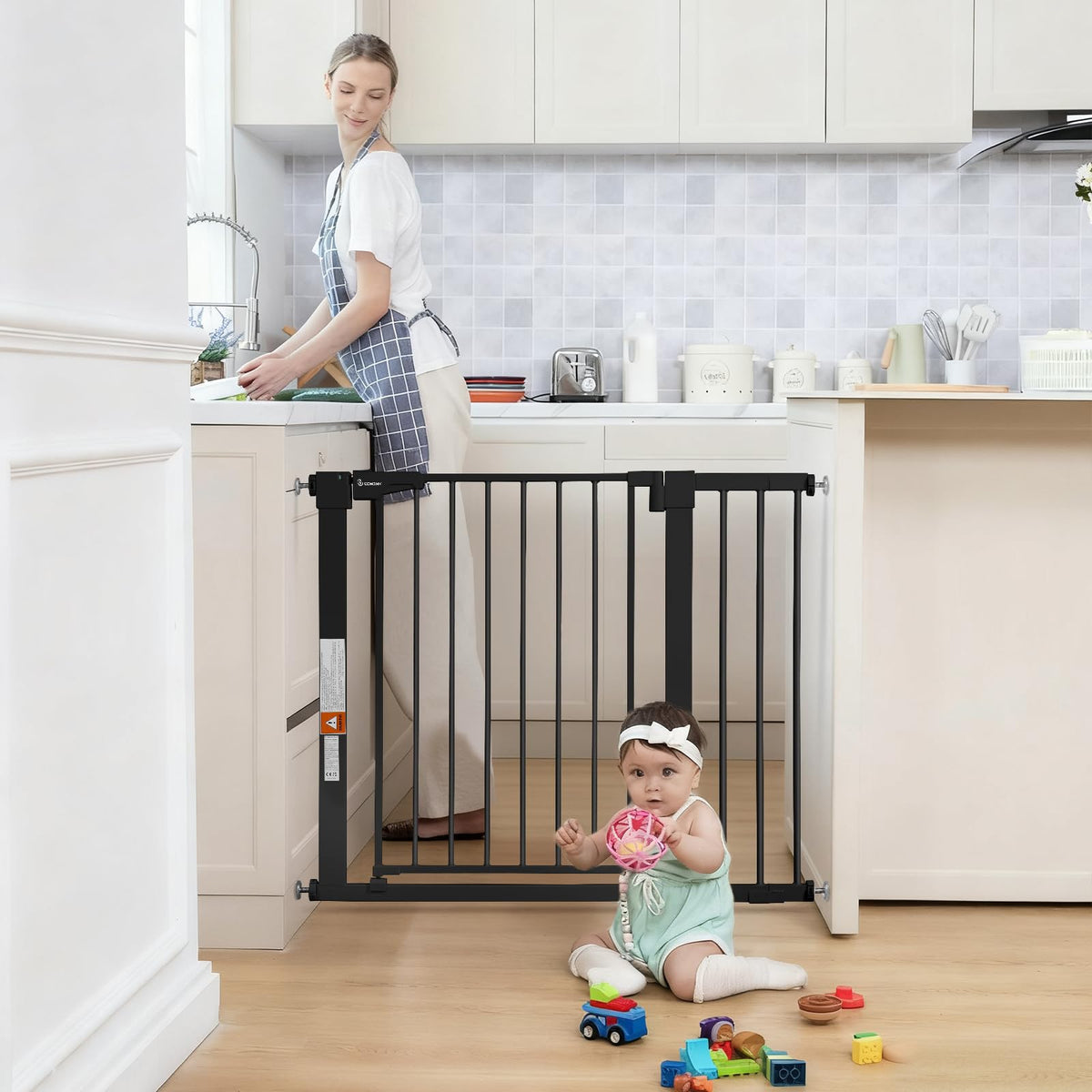 30" Tall Baby Gate for Stairs Doorways (30"Tall 40.5"Wide / Black)