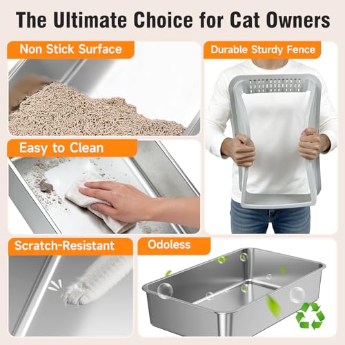 2PACK Stainless Steel Cat Litter Boxes XL Large Metal Pan Include Scoop (Light Grey)