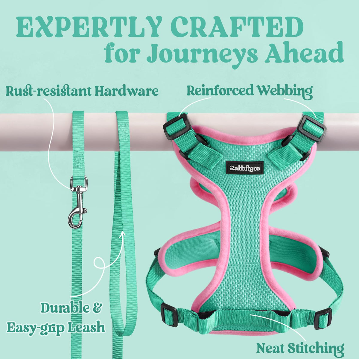 Cat Harness and Leash Set (Xs / Green & Pink)