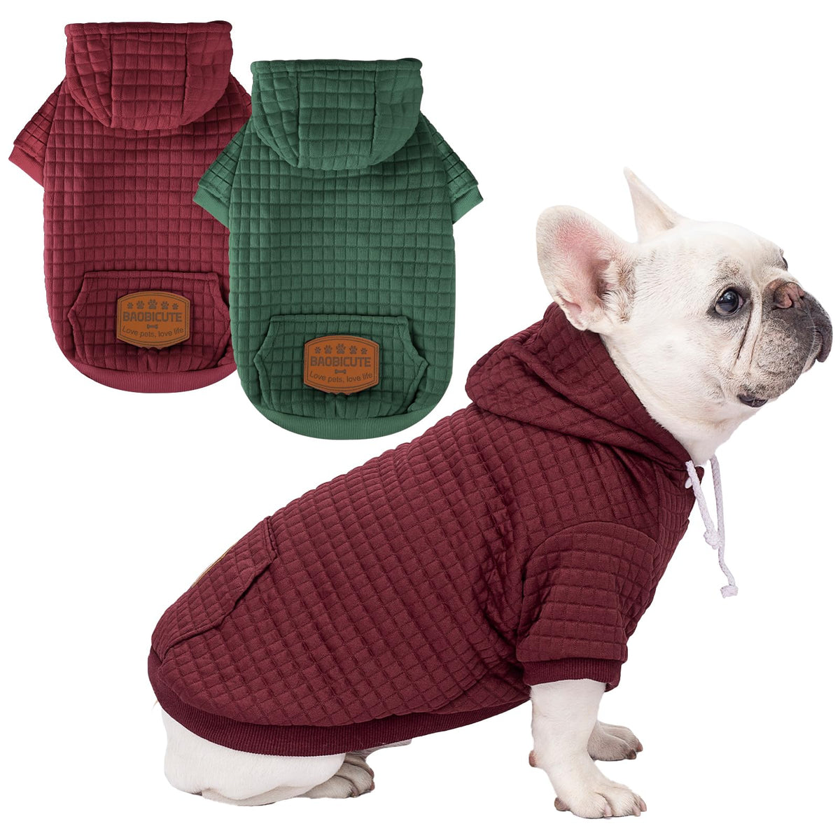 2 Pack Dog Hoodie Sweaters for Small Medium Dogs Warm Dog Clothes for Large Dogs Soft Waffle (Dark Green+Wine Red / M (Back: 15.5",Chest: 21.6", 26-35lbs))
